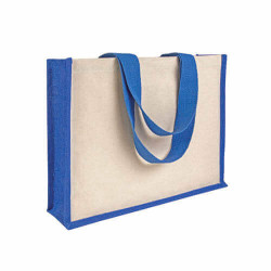 Shopper con soffietto alla base in juta e canvas Shopper con soffietto alla base in juta e canvas