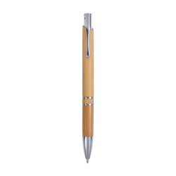 Penna a scatto in bamboo con particolari cromati Penna a scatto in bamboo con particolari cromati