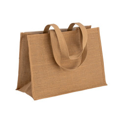 Shopper in cotone con soffietto dettagli in juta