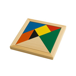 Gioco tangram in legno colorato con bustina in cotone 10 x 10 cm
