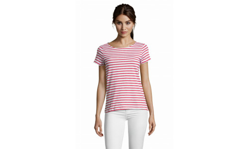 T-shirt donna Miles in cotone e righe intessute Personalizzali con il tuo logo