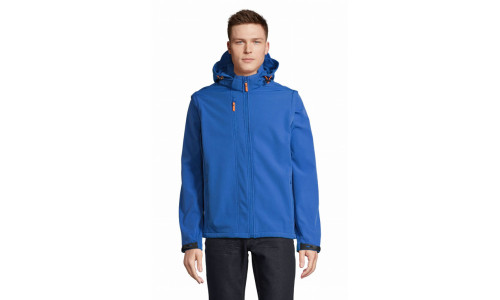 Giacca Transformer unisex softshell con cappuccio e maniche removibili Stampa il tuo logo