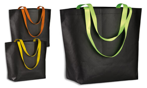 Shopper tnt laminata corpo nero manici fluo