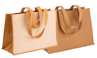 Shopper in cotone con soffietto dettagli in juta