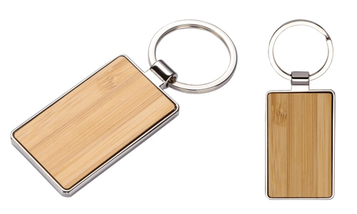 Portachiavi rettangolare metallo/bambù personalizzabile con la tua Pubblicità
